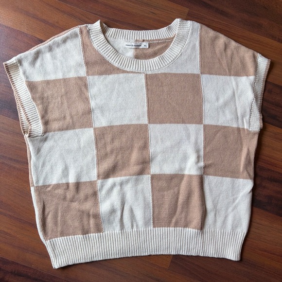 moon & madison Checkerboard Knit Sweater Vest XL Beige Cream Sleeveless Pullover - Picture 1 of 5